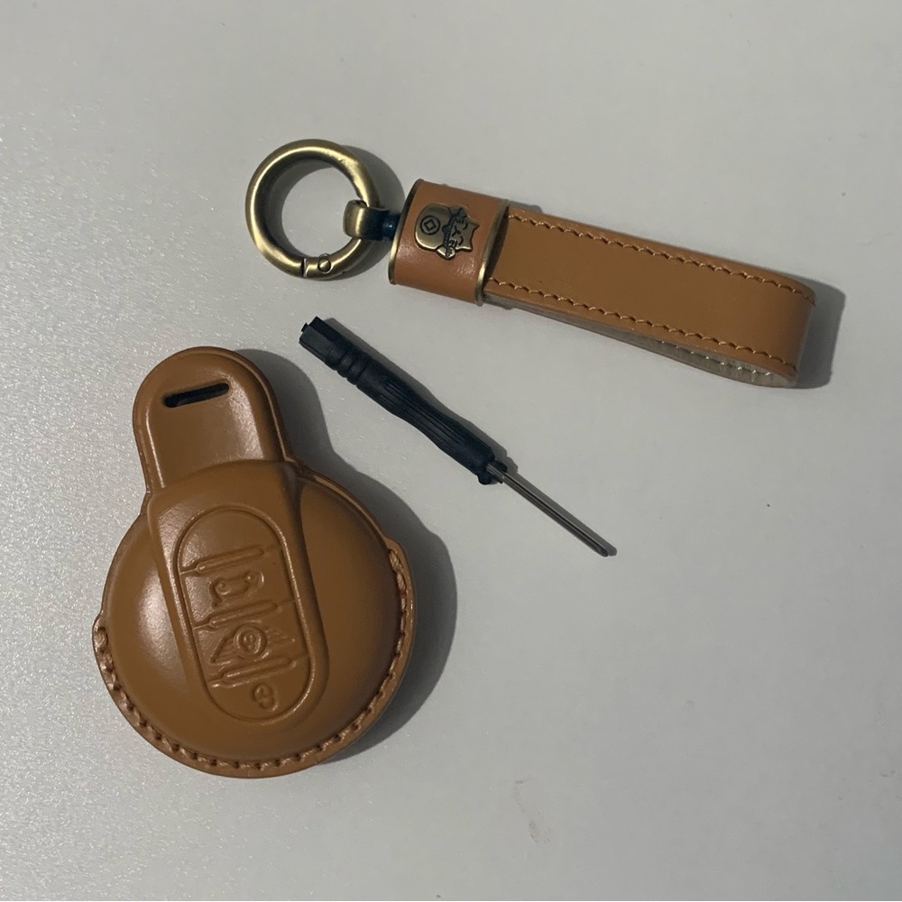 Mini coop key protector tan keychain